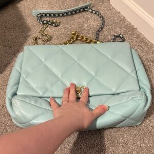 Mint Quilted Chain Shoulder Bag
